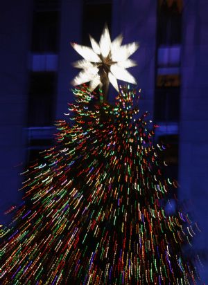 The 77th annual Rockefeller Center Christmas Tree is pictured after the lighting ceremony in New York December 2, 2009.