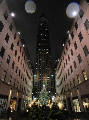 Photo taken on Dec. 2, 2009 shows the shining Christmas tree at the Rockefeller Center in New York, the United States.