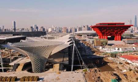 Photo taken on Dec. 6, 2009 shows the China Pavilion and Expo Axis in the World Expo Park in Shanghai, east China.[Guo Changyao/Xinhua]