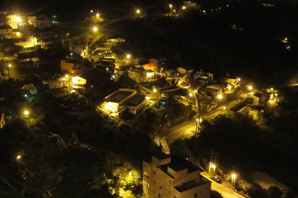 The panoramic view of Jioufen at night. Jioufen, also known as Jiufen or Chiufen, is a mountain town in the Rueifang Township of Taipei County. [CRI]