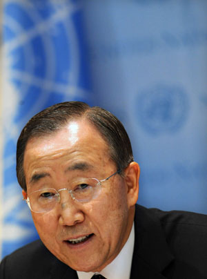 UN Secretary-General Ban Ki-moon speaks at a press conference at the UN headquarters in New York, the Unites States, Dec. 14, 2009.