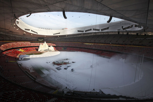 China&apos;s iconic national stadium, also known as the Bird&apos;s Nest is covered in artificial snow in Beijing. The stadium has been turned into a winter playground at a cost of around 50 million yuan (US$7 million) in an effort to attract more tourists during the quieter Christmas and Chinese New Year season. [CFP]