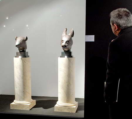 The Chinese bronze sculptures of rat and rabbit heads auctioned at Christie's this spring.
