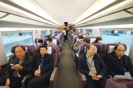 The interior of Wuhan-Guangzhou express passenger train