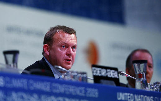 Denmark's Prime Minister Lars Lokke Rasmussen attends a night plenary meeting at the United Nations Climate Change Conference (COP15) at the Bella Center in Copenhagen, December 19, 2009. The UN climate change conference failed to adopt the Copenhagen Accord on Dec. 19.