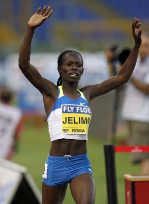 Pamela Jelimo of Kenya celebrates after winning the women&apos;s 800 metres during the Golden Gala IAAF Golden League at the Olympic stadium in Rome July 11, 2008.[Xinhua/Reuters File Photo]