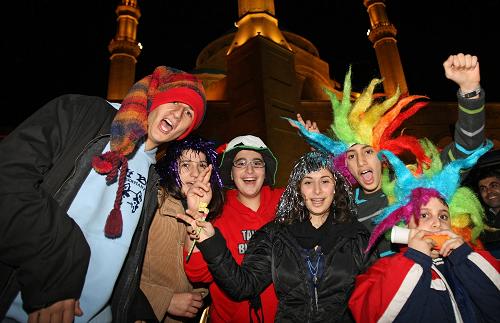 People celebrate the arrival of 2010 in downtown Beirut to mark New Year Day on January 1, 2010. People around the world celebrated the end of the first decade in the 21st century. 