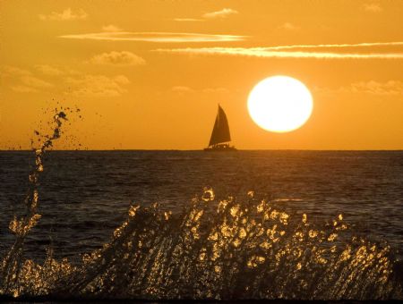 The sun sets on Waikiki Beach in Honolulu, Hawaii January 2, 2010.(Xinhua/Reuters Photo)