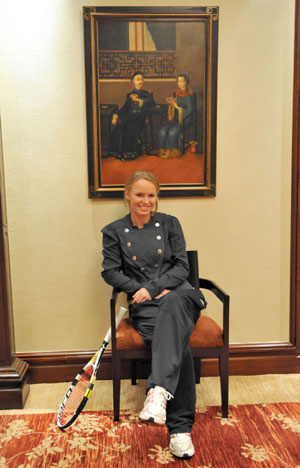 Vera Zvonareva of the Europe team poses for pictures after a press conference in Hong Kong, south China, Jan. 4, 2010. The Hong Kong Tennis Classic 2010 tournament will be held in Hong Kong on Jan. 6-9. Top tennis stars would represent four teams, namely Europe, Asia Pacific, Russia and the Americas in the tournament. (Xinhua/Lo Ping Fai)