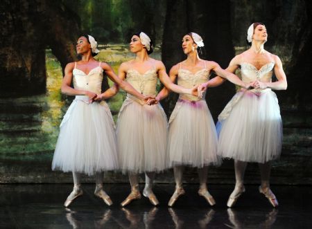 Dancers from the United States Broadway All-man Ballet Troupe perform at a press conference in Taipei of southeast China's Taiwan, Jan. 5, 2010. The troupe will begin from Jan. 6 to give performances across the island.