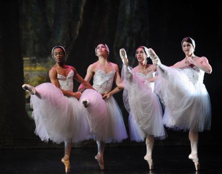 Dancers from the United States Broadway All-man Ballet Troupe perform at a press conference in Taipei of southeast China's Taiwan, Jan. 5, 2010. The troupe will begin from Jan. 6 to give performances across the island.