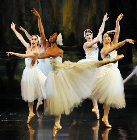 Dancers from the United States Broadway All-man Ballet Troupe perform at a press conference in Taipei of southeast China's Taiwan, Jan. 5, 2010. The troupe will begin from Jan. 6 to give performances across the island. 