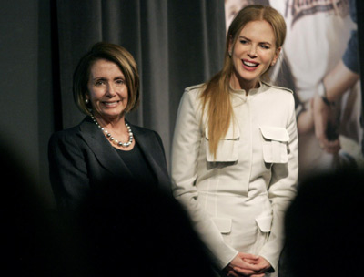 Australian actress Nicole Kidman (R) joins U.S. House Speaker Nancy Pelosi during a groundbreaking ceremony for the Family Violence Prevention Fund, a center for generating new solutions for violence prevention, at The Presidio in San Francisco, California January 8, 2010. 