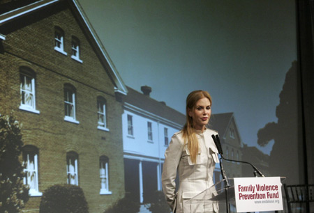 Australian actress Nicole Kidman speaks during a groundbreaking ceremony for the Family Violence Prevention Fund, a center for generating new solutions for violence prevention, at The Presidio in San Francisco, California, January 8, 2010.