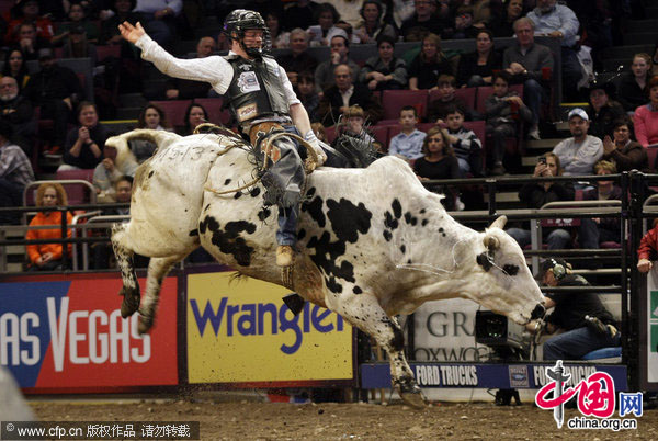 in New York City on January 10, 2010. Shane Proctor is the winner of the 2009 Professional Bull Riders Championship. [CFP]