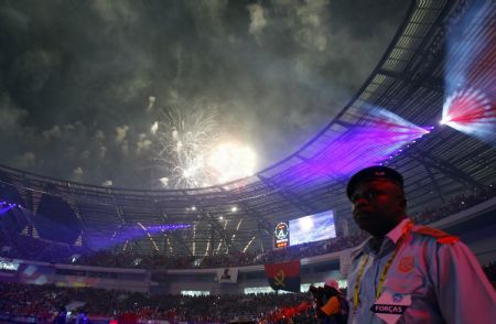 Fireworks explode during the opening ceremonies of the African Cup of Nations Group A soccer match between Angola and Mali at November 11 Stadium in Luanda, Angola Sunday, Jan. 10, 2010.(Xinhua/Reuters Photo)