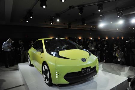 A Toyota FT-CH Compact Hybrid is on display during the media preview of the 2010 North American International Auto Show (NAIAS) at Cobo center in Detroit, Michigan, U.S.A., Jan. 11, 2010. [Xinhua]