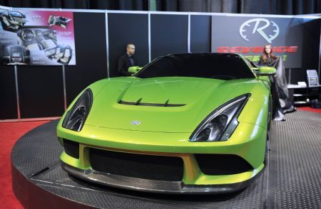 The luxious Revenge Verde Hybrid Supercar is unveiled during the second press preview day of the 2010 North American International Auto Show (NAIAS) at Cobo center in Detroit, Michigan, U.S.A., Jan. 12, 2010. [Xinhua]