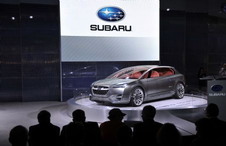 Subaru's Hybrid Tourer concept car is unveiled during the second press preview day of the 2010 North American International Auto Show (NAIAS) at Cobo center in Detroit, Michigan, U.S.A., Jan. 12, 2010. [Xinhua]