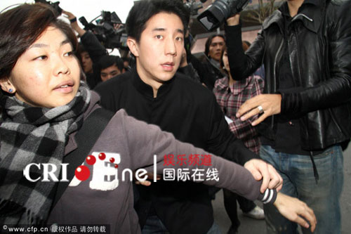 Jayce Chan arrives for the memorial ceremony of Elva Hsiao's mother in Taipei on Monday, January 11, 2009.