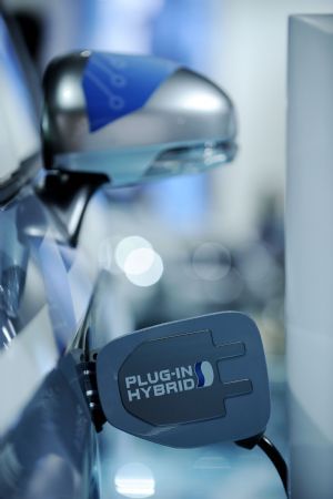 The plug-in of Toyota's Prius Hybrid concept is seen during the second press preview day of the 2010 North American International Auto Show (NAIAS) at Cobo center in Detroit, Michigan, U.S.A., Jan. 12, 2010. (Xinhua/Zhang Jun)