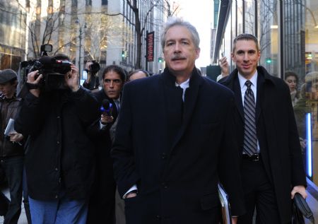 U.S. Under Secretary for Political Affairs William J. Burns (2nd R) leaves after the six powers' discussion on how to deal with Iran's nuclear issue at the European Union Mission in mid-town Manhattan, central New York City, the United States, Jan. 16, 2010. Diplomats from six powers met behind closed doors on Saturday to discuss how to deal with Iran's nuclear issue at a time when China called for more diplomatic efforts to achieve a comprehensive and long-term solution to the issue. The six powers, also known as P5 plus 1, are five permanent members of the UN Security Council -- Britain, China, France, Russia and the United States -- and Germany. (Xinhua/Shen Hong)