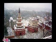 The snowfall of winter brings the Summer Palace, an imperial garden of Beijing, the distinctive snow scene. The snow set off maple leaves, lotuses in their final stages of flowering, bridge and temple.[Photo by Xiaodong]