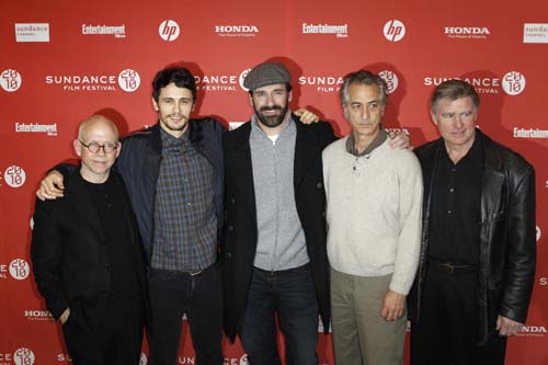 Actors Bob Balaban, James Franco, Jon Hamm, David Strathairn and Treat Williams (L-R) arrive for the opening night premiere of the film 'Howl' during the 2010 Sundance Film Festival in Park City, Utah January 21, 2010