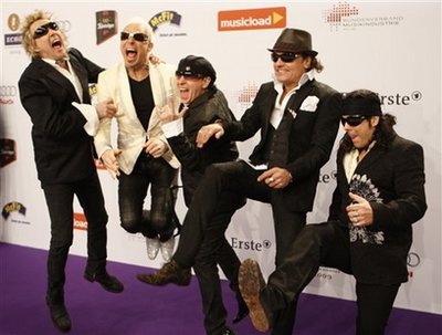 In this Feb. 21, 2009 file photo, the German rock band The Scorpions arrives for the Echo 2009 music award ceremony at Berlin, Germany.