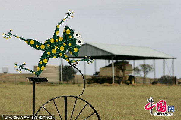 A sculpture is exhibited as part of the &apos;Animals On Bikes&apos; Paddock Art sculpture tourist trail along Obley Road on January 24, 2010 in Cumnock, Australia.