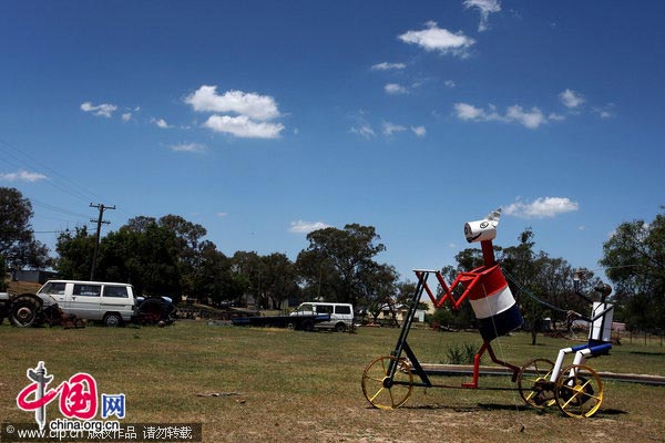 A sculpture is exhibited as part of the &apos;Animals On Bikes&apos; Paddock Art sculpture tourist trail along Obley Road on January 24, 2010 in Cumnock, Australia.