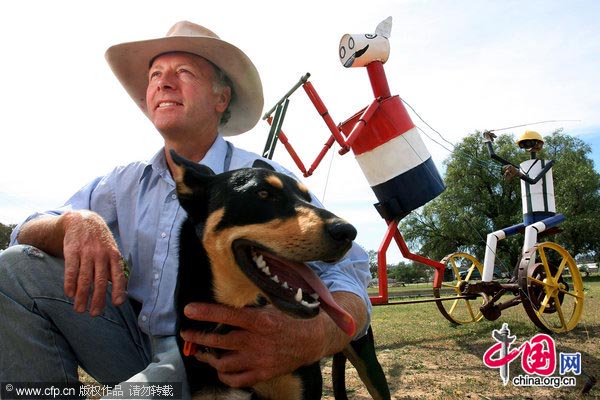 A sculpture is exhibited as part of the &apos;Animals On Bikes&apos; Paddock Art sculpture tourist trail along Obley Road on January 24, 2010 in Cumnock, Australia.