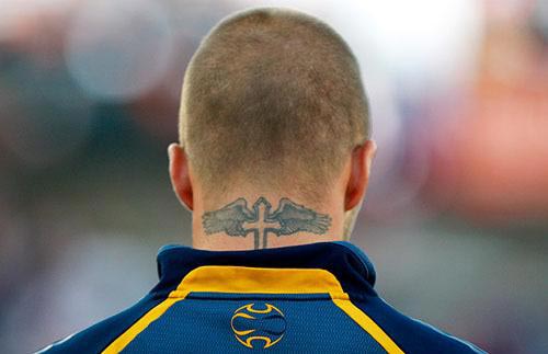 It is Becks&apos; fourth tattoo that depicts Christian iconography.[CCTV.com]