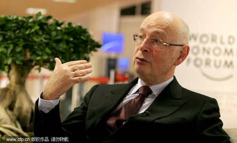 World Economic Forum founder Klaus Schwab speaks with the associated press inside the congress center at Davos, Switzerland, Jan.25, 2010. financial reforms, climate talks and haiti's reconstruction are set to dominate the agenda of the world's elites heading up to the Swiss mountain resort of davos this week for their annual meeting. [CFP]