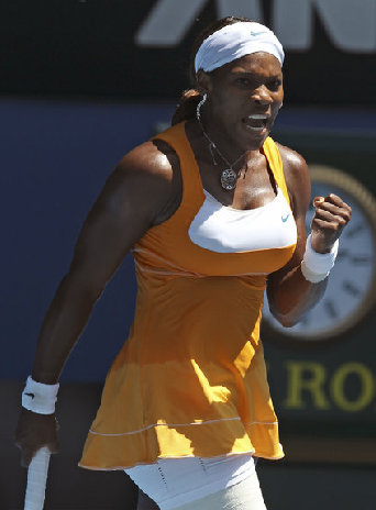 Serena advances to her fifth Australian Open final and will play either comeback queen Justine Henin of Belgium or Zheng Jie, another Chinese player. [CFP]