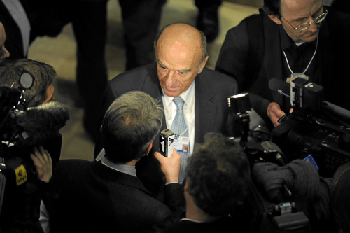 Hans-Rudolf Merz Federal Councillor of Financial Affairs, Switzerland, gives an interview at the congress centre prior to the 'Opening Plenary of the World Economic Forum Annual Meeting 2010' of the Annual Meeting 2010 of the World Economic Forum in Davos, Switzerland, January 27, 2010.