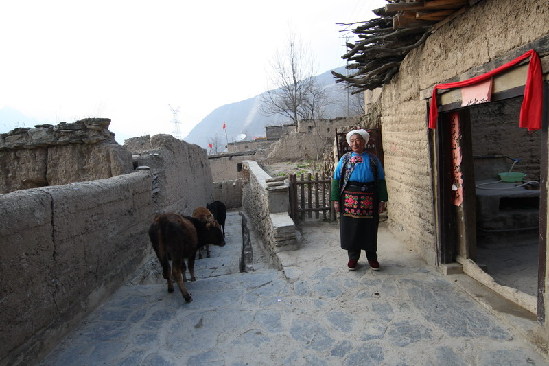 Wang Shixiang, a Qiang, stands outside her house in Buwa village in Wenchuan County, Sichuan Province. [China.org.cn/ Zhao Xi]