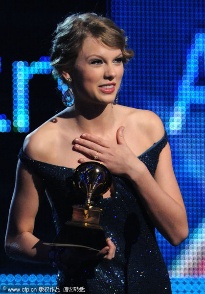 Musician Taylor Swift speaks onstage during the 52nd Annual GRAMMY Awards held at Staples Center on January 31, 2010 in Los Angeles, California.