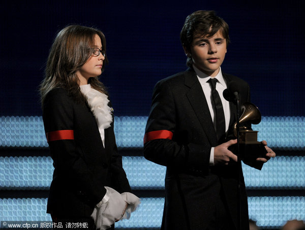 Paris Jackson (L) and Prince Michael Jackson accept the Lifetime Achievemen award for Michael Jackson onstage during the 52nd Annual Grammy Awards held at Staples Center on January 31, 2010 in Los Angeles, California.