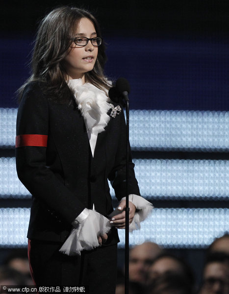 Michael Jackson's daughter Paris accepts the Lifetime Achievement award on behalf of her father at the 52nd Grammy awards on Sunday, Jan. 31, 2010, in Los Angeles.