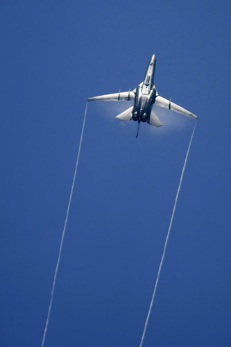 A Royal Australian Air Force (RAAF) F-111 Aardvark jet performs manoeuvres during the Singapore Airshow February 2, 2010. The RAAF will be retiring their F-111s in 2010.[Xinhua]