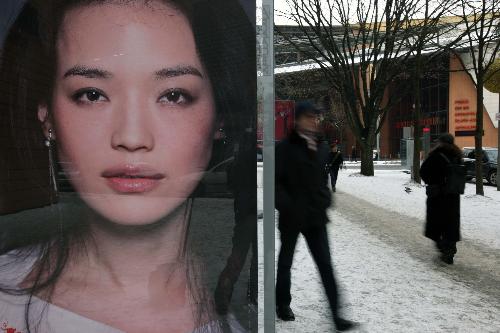 A poster of movie actress Shu Qi of China's Taiwan Province is seen on a street in Berlin, Feburary 2, 2010. The 60th Berlin International Film Festival (Berlinale) will kick off in Berlin on Feburary 11.