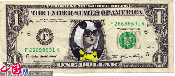 Lady Gaga takes on George Washington as she features on these altered one dollar bills. US based artist, Craig Gleason has scribbled the &apos;Just Dance&apos; singer&apos;s face - in some of her most outlandish outfits - on to several of the notes. He is selling them on his website in packs of three - for between $10 and $15 USD. [CFP]
