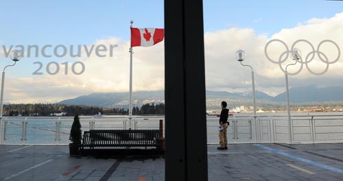 This photo taken on Feb. 8, 2010 shows the scenery outside the Main Press Centre (MPC) of the 2010 Vancouver Winter Olympics, Canada. The Winter Olympics will open on Feb. 12, 2010. (Xinhua/Chen Xiaowei)