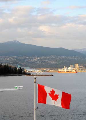 Photo taken on Feb. 8, 2010 shows the scenery outside the Main Press Centre (MPC) of the 2010 Vancouver Winter Olympics, Canada. (Xinhua/Chen Kai)