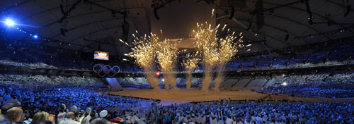 Photo taken on Feb. 12, 2010 shows the opening ceremony for the 2010 Winter Olympic Games inside the BC Place stadium in Vancouver, Canada. [Qi Heng/Xinhua]