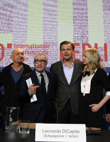 U.S. director Martin Scorsese (2nd L), actor Leonardo DiCaprio (2nd R), Ben Kingsley (1st L) and actress Michelle Williams attend a press conference of the film Shutter Island during the 60th Berlinale Film Festival in Berlin, capital of Germany, Feb. 13, 2010.