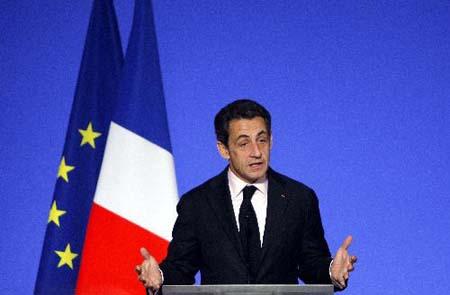 France's President Nicolas Sarkozy delivers a speech at a ceremony celebrating the Chinese New year, the year of Tiger, at the Elysee Palace in Paris, capital of France, Feb. 16, 2010. (Xinhua/Zhang Yuwei)