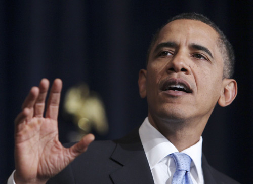 U.S. President Barack Obama speaks at a Democratic National Committee fundraising reception in Washington February 4, 2010. [Xinhua/Reuters File Photo]