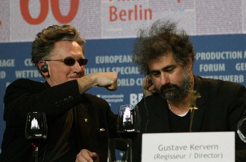 Benoit Delepine (L) and Gustave de Kervern, directors of the film 'Mammuth', attend a press conference during the 60th Berlinale International Film Festival in Berlin, capital of Germany, Feb. 19, 2010.